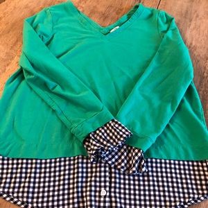 Navy gingham and green sweater